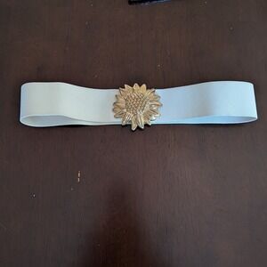 Vintage Dakota Cream Elastic Cinch Belt Gold Sunflower Buckle Retro Floral Wide